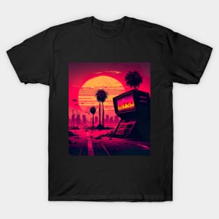 Old Arcade Machine Chilling Under Synthwave Sun T-Shirt